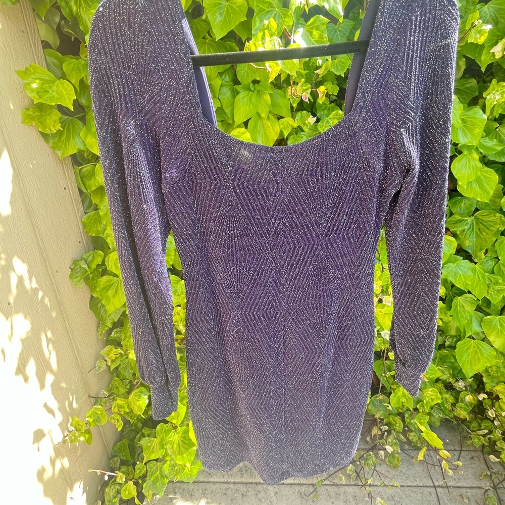 Elegant Sparkly Dark Blue Longsleeve Mini Dress